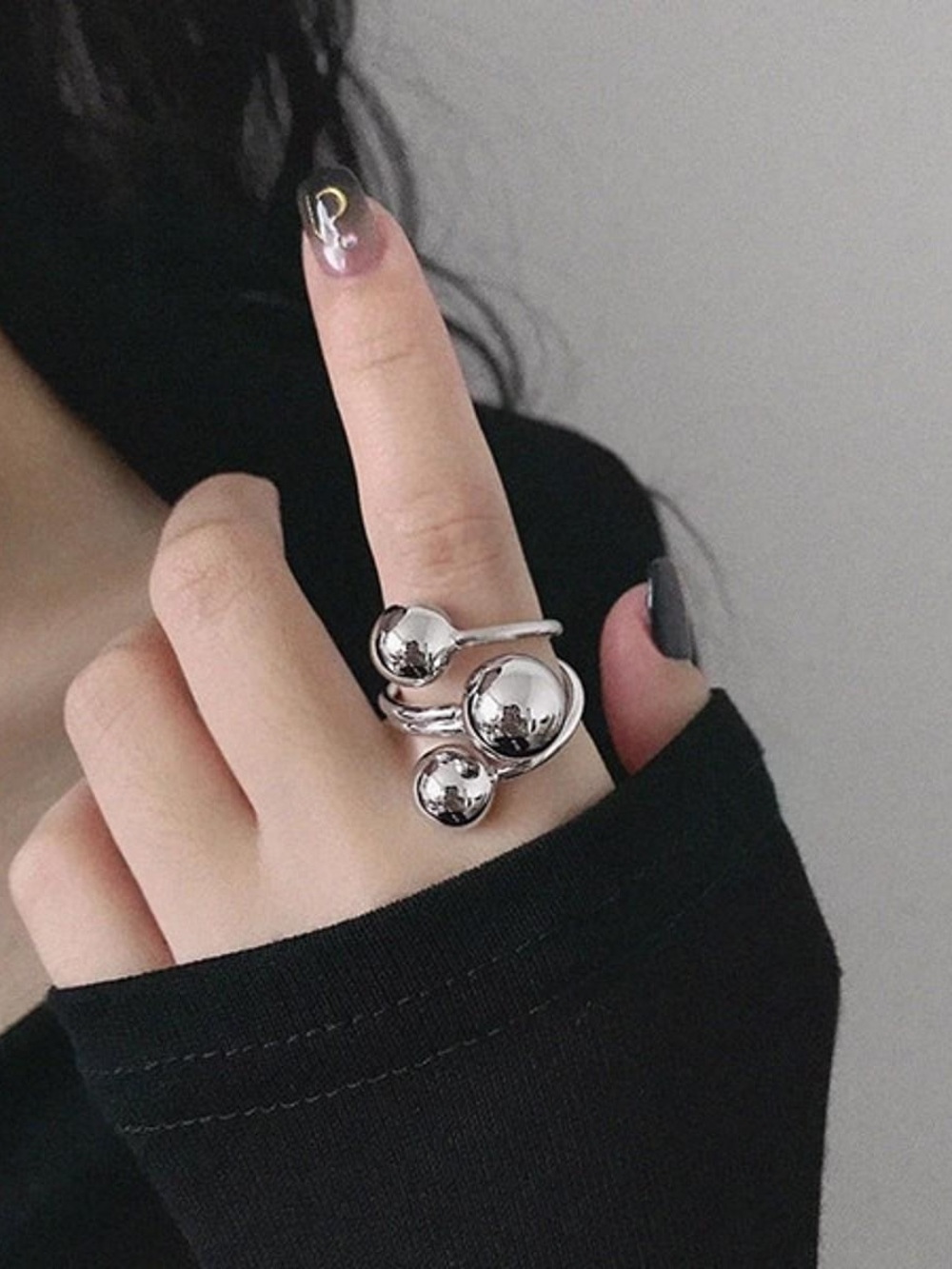 Lory 3 Silver ball statement adjustable design Ring Women Jewelry Sz 5